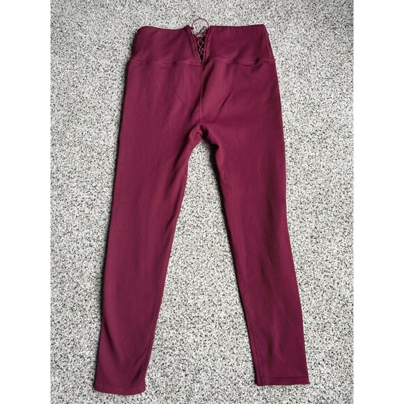 Fabletics Ribbed Lace Up Back Seamless Leggings Size L High Waisted Burgundy Red - Picture 2 of 2